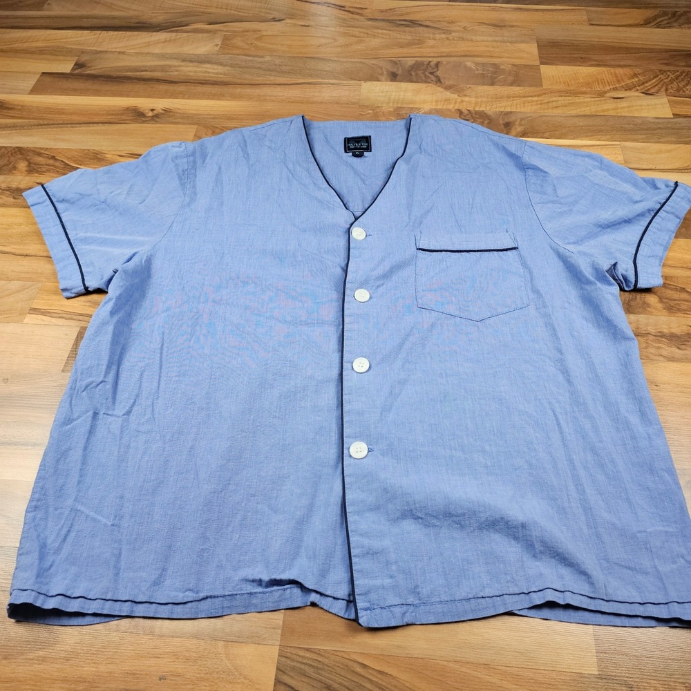 Majestic International Luxury Pajama Top Button Down‎ Blue XL Lounge Shirt